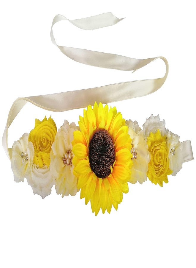Oyabridal Sunflower Babyshower Sash for Gender Reveal Maternity Sash Belts Flower Pregnancy Belly Sash Belts Boy or Girl (Beige) - Image 1